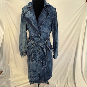 Thrill Denim Maxi Trench Coat - Blue Sz XL